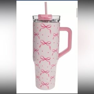 Pink Bow Patterned Tumbler with Straw